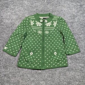 DC Shoes Womens Green Snowflake Fair Isle Full Zip Cardigan Sweater Size Medium